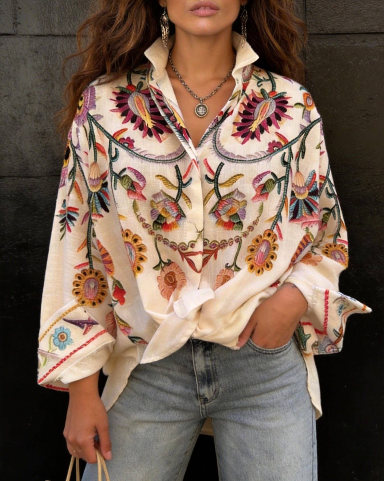 Western Boho Multi-Colored Floral Print Shirt