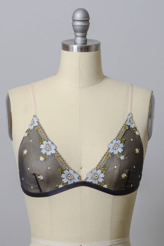 Daisy Embroidered Mesh Bralette