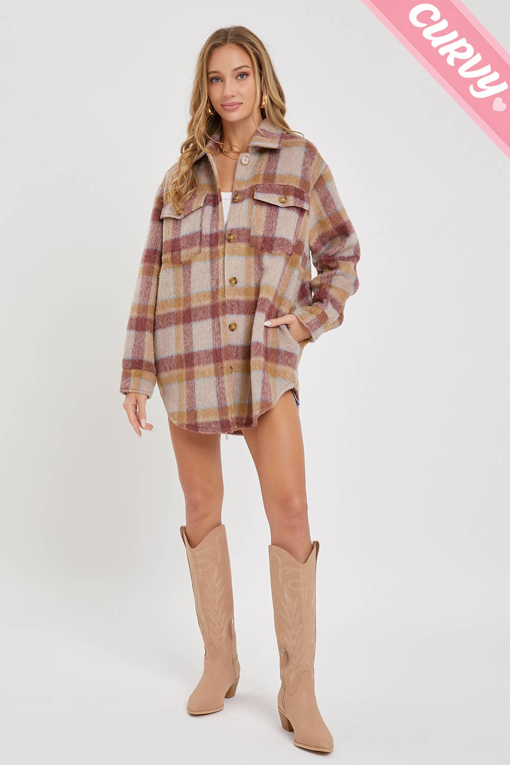 PLUS SIZE OUTERWEAR CLASSIC PLAID SHACKET/JACKET