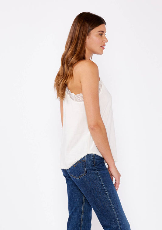 Linen Blend Spaghetti Strap Lace Trim Cami