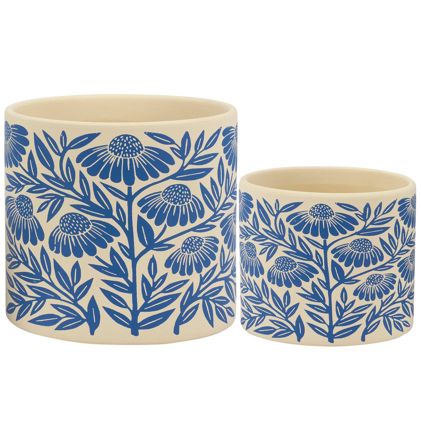 Blue Folk Art Planter Set