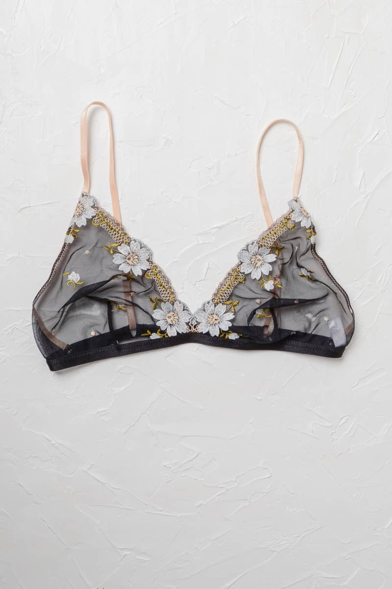 Daisy Embroidered Mesh Bralette