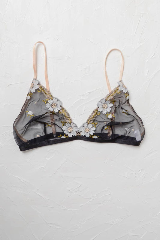 Daisy Embroidered Mesh Bralette