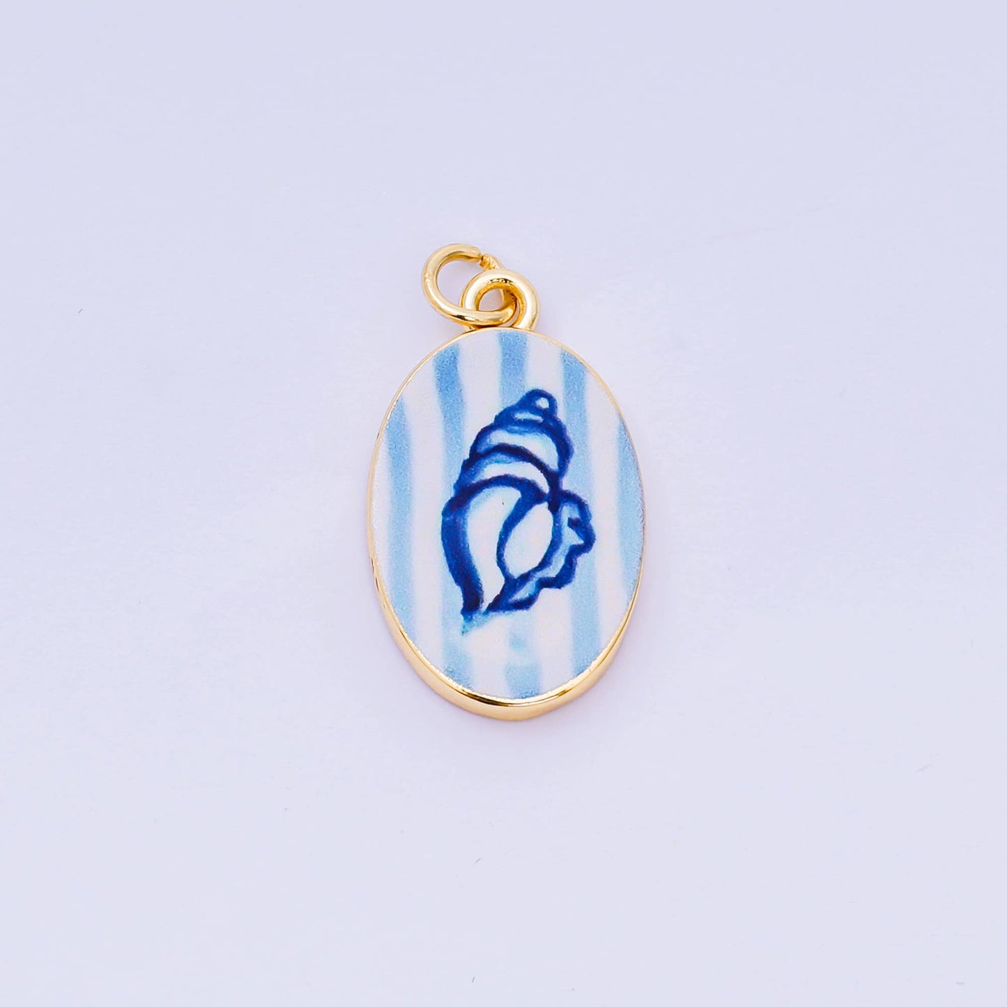 Double Sided Gold Oval Enamel Charms Painted Mediterranean