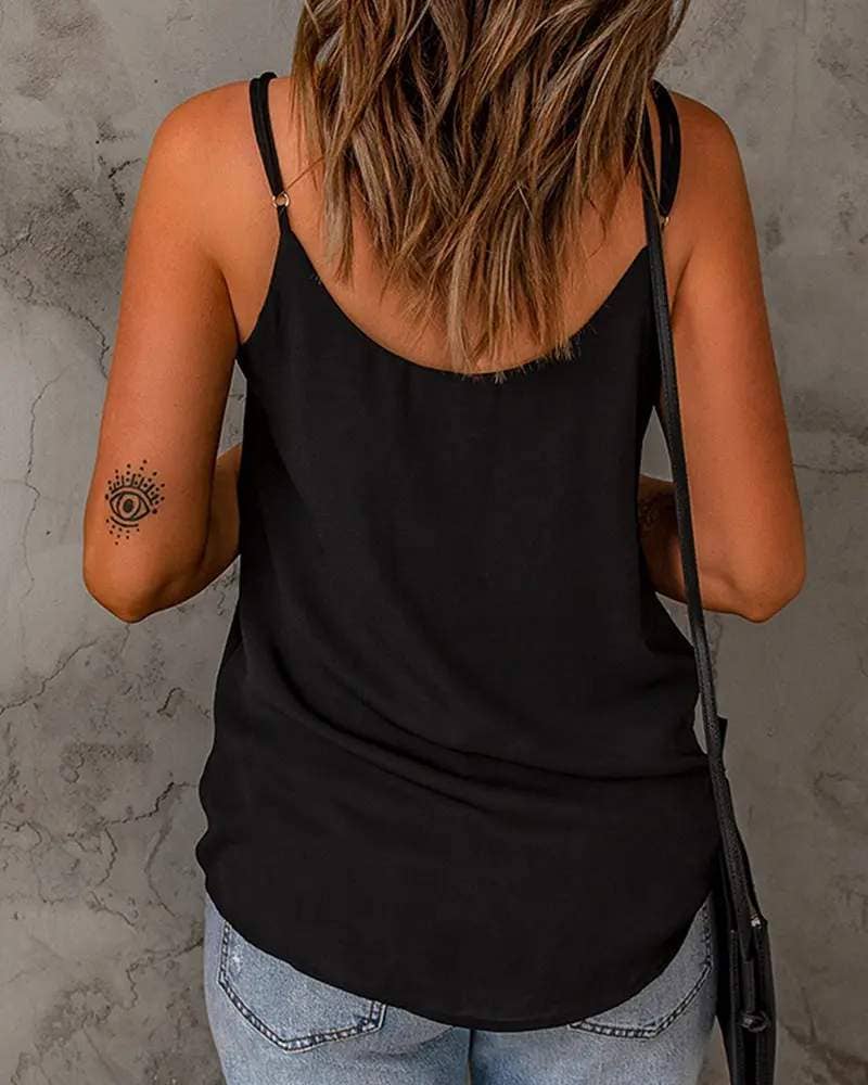V neck sheer mesh patch cami top