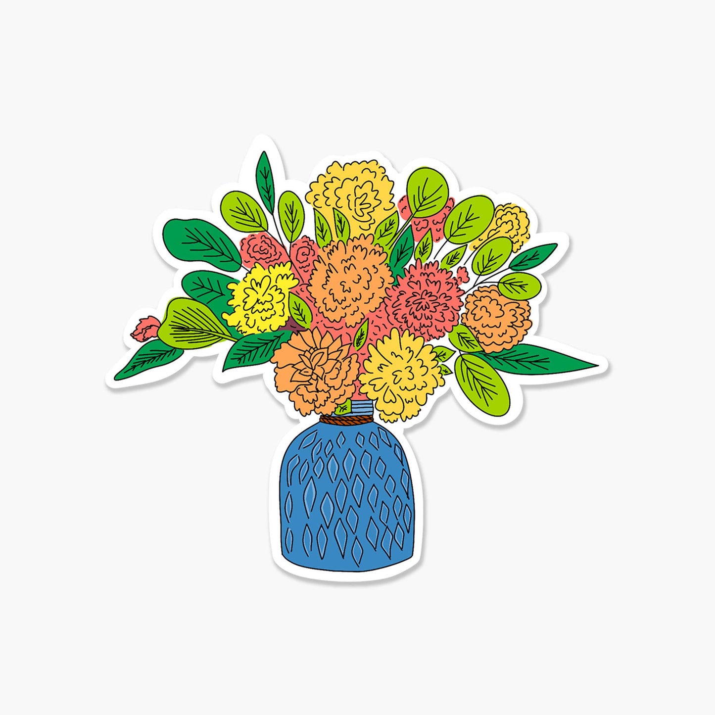 Bouquet of Flowers in Blue Vase 3 x 3 in - Floral Sticker