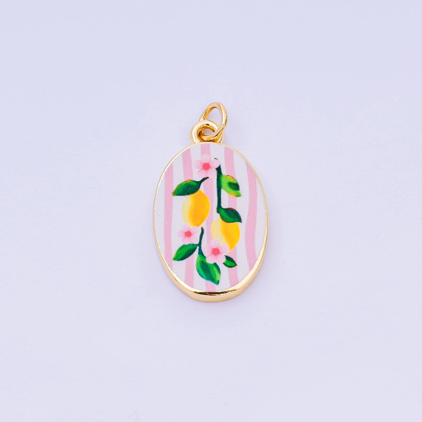 Double Sided Gold Oval Enamel Charms Painted Mediterranean
