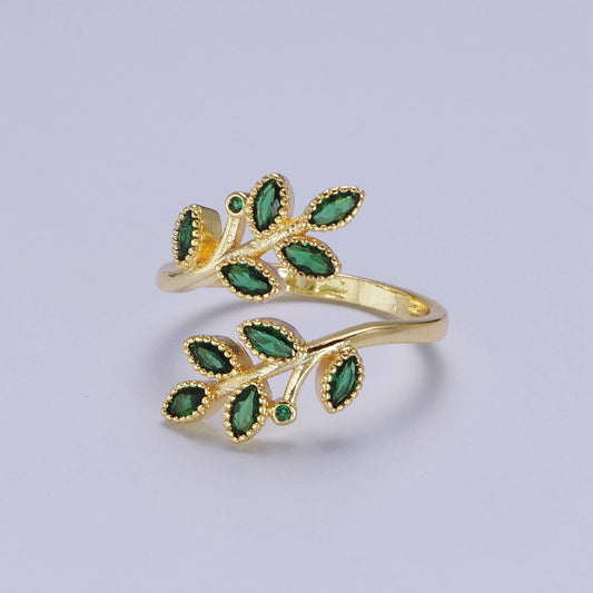 Elegant 24K Gold Nature Rosemary Leaves Adjustable Ring