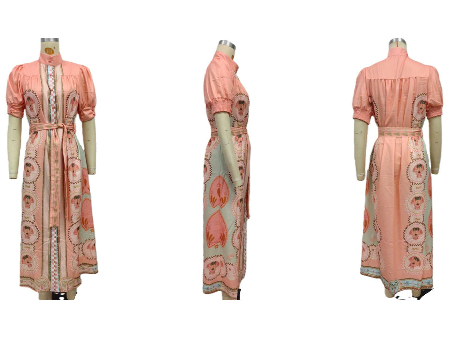 Acacia Palm tile print belted maxi shirt dress