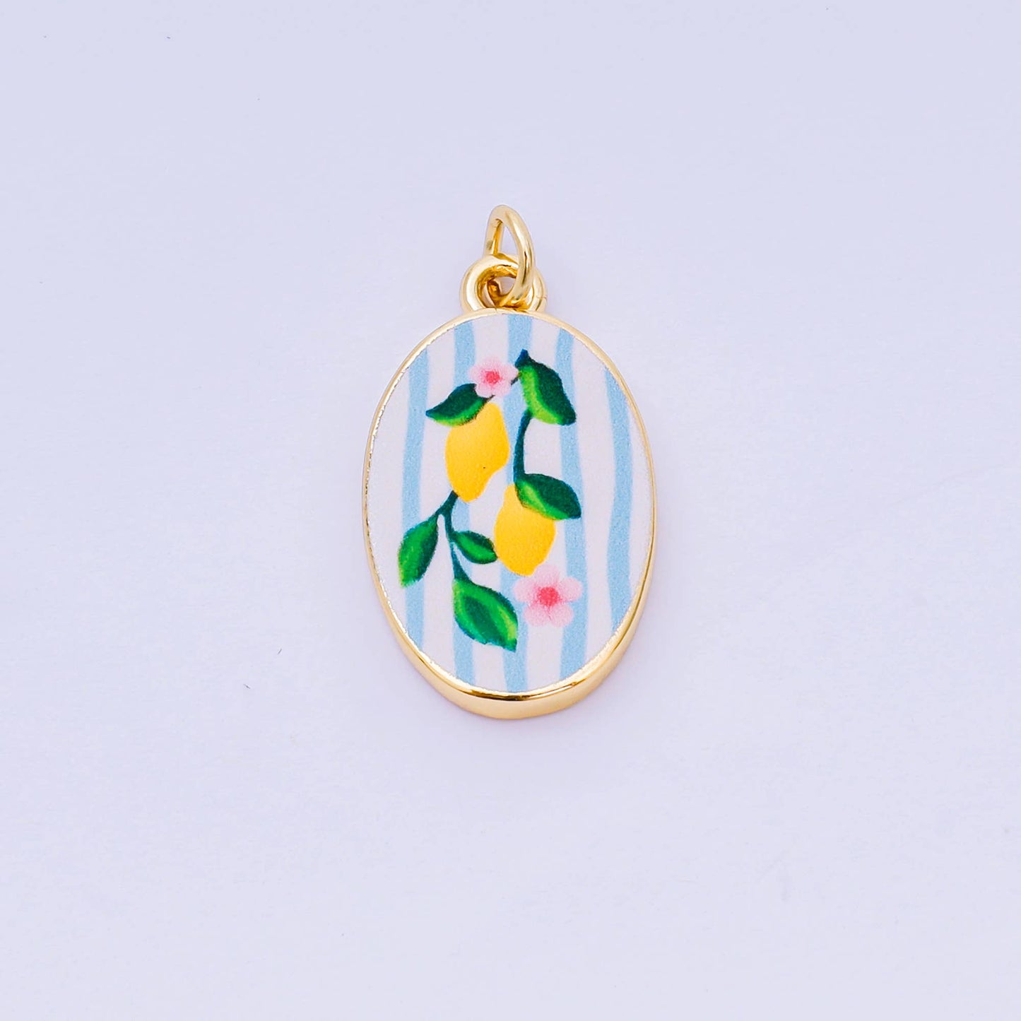 Double Sided Gold Oval Enamel Charms Painted Mediterranean