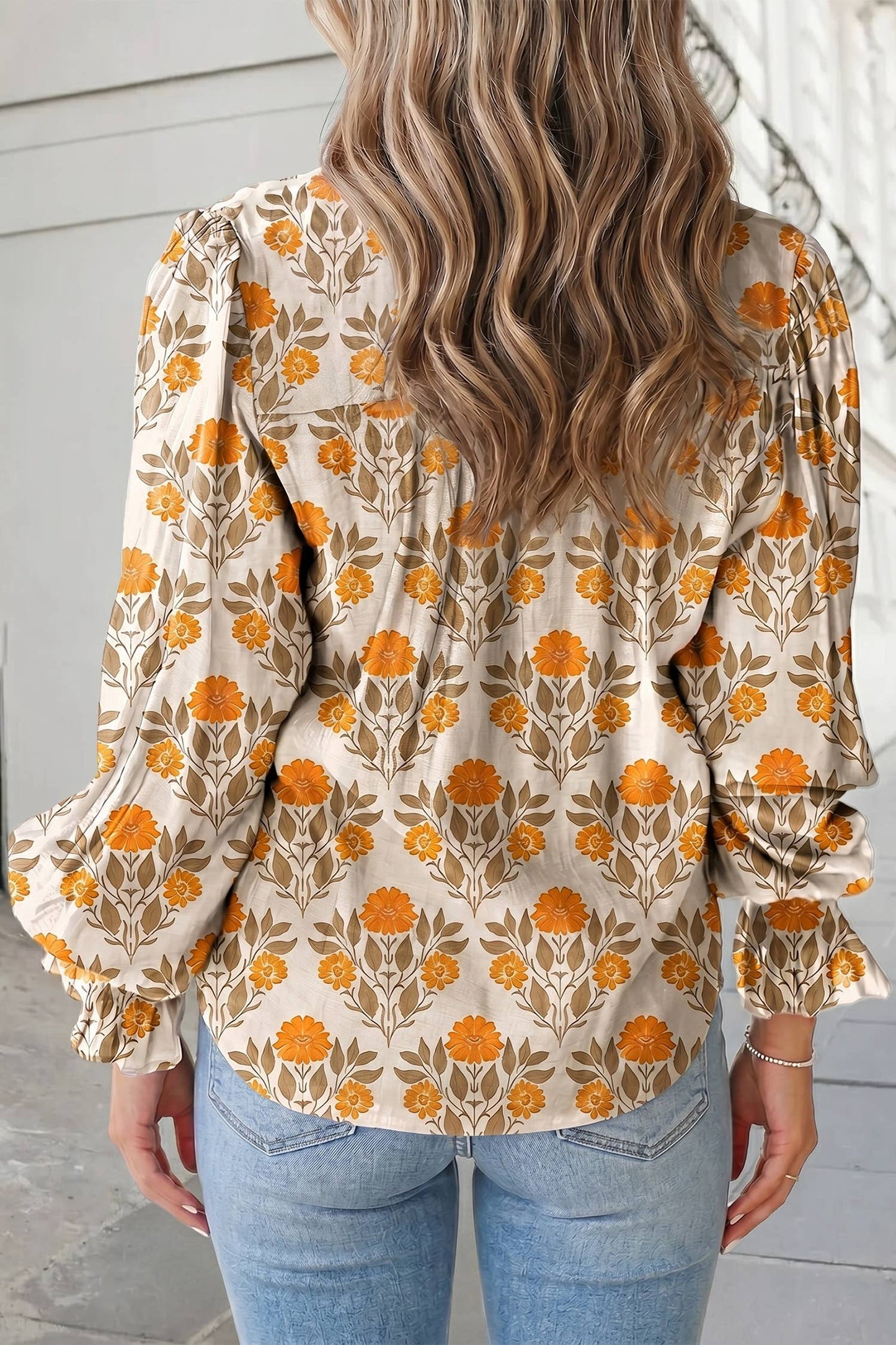 Floral Print V Neck Tunic Top Casual Shift Blouse | S-XL