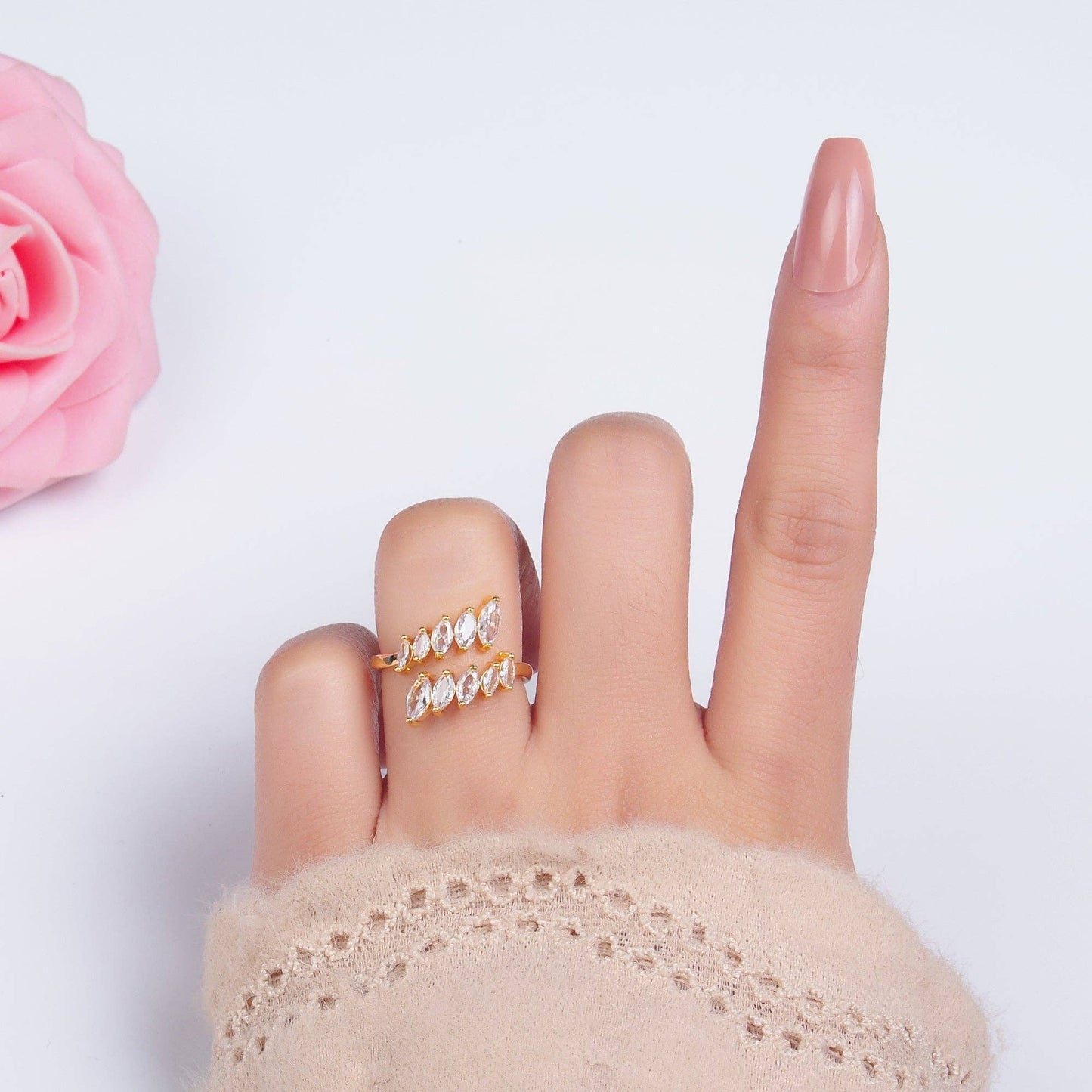 24K Gold Filled Marquise CZ Wrap Claw Ring