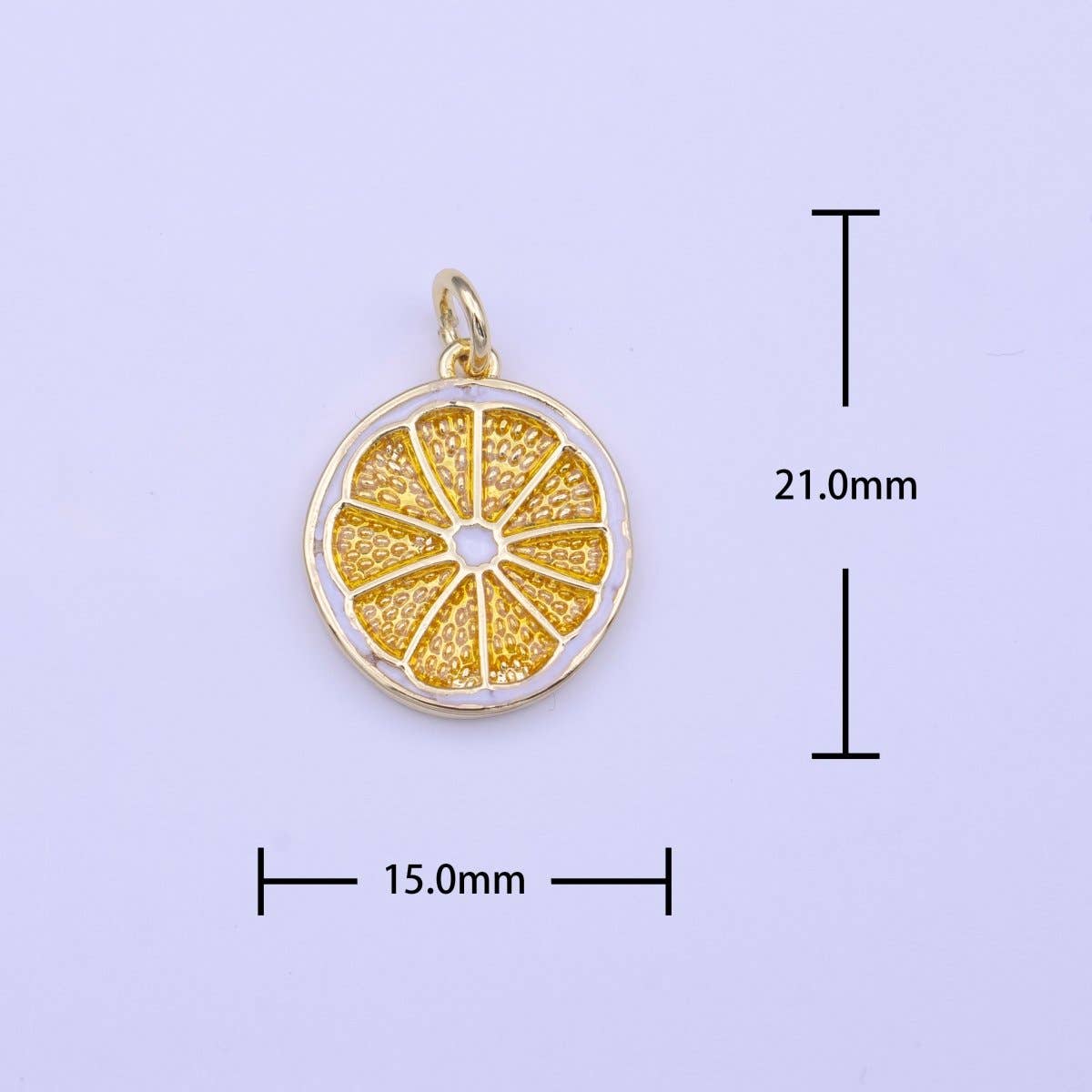 Gold Lemon Fruit White Yellow Enamel Round Charm | C-694