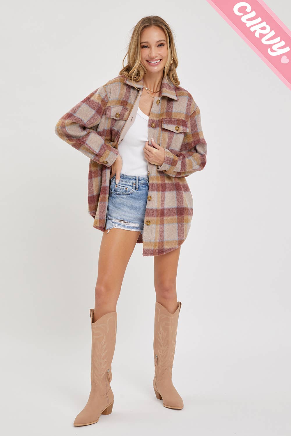 PLUS SIZE OUTERWEAR CLASSIC PLAID SHACKET/JACKET