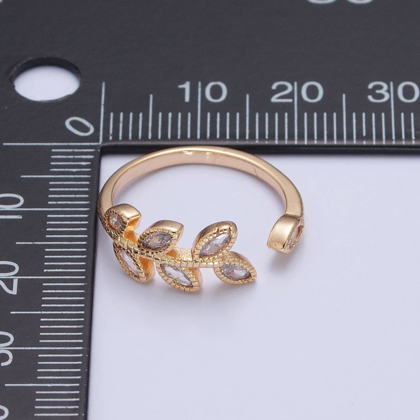 Elegant Clear CZ Vine Rosemary Gold Nature Themed Ring