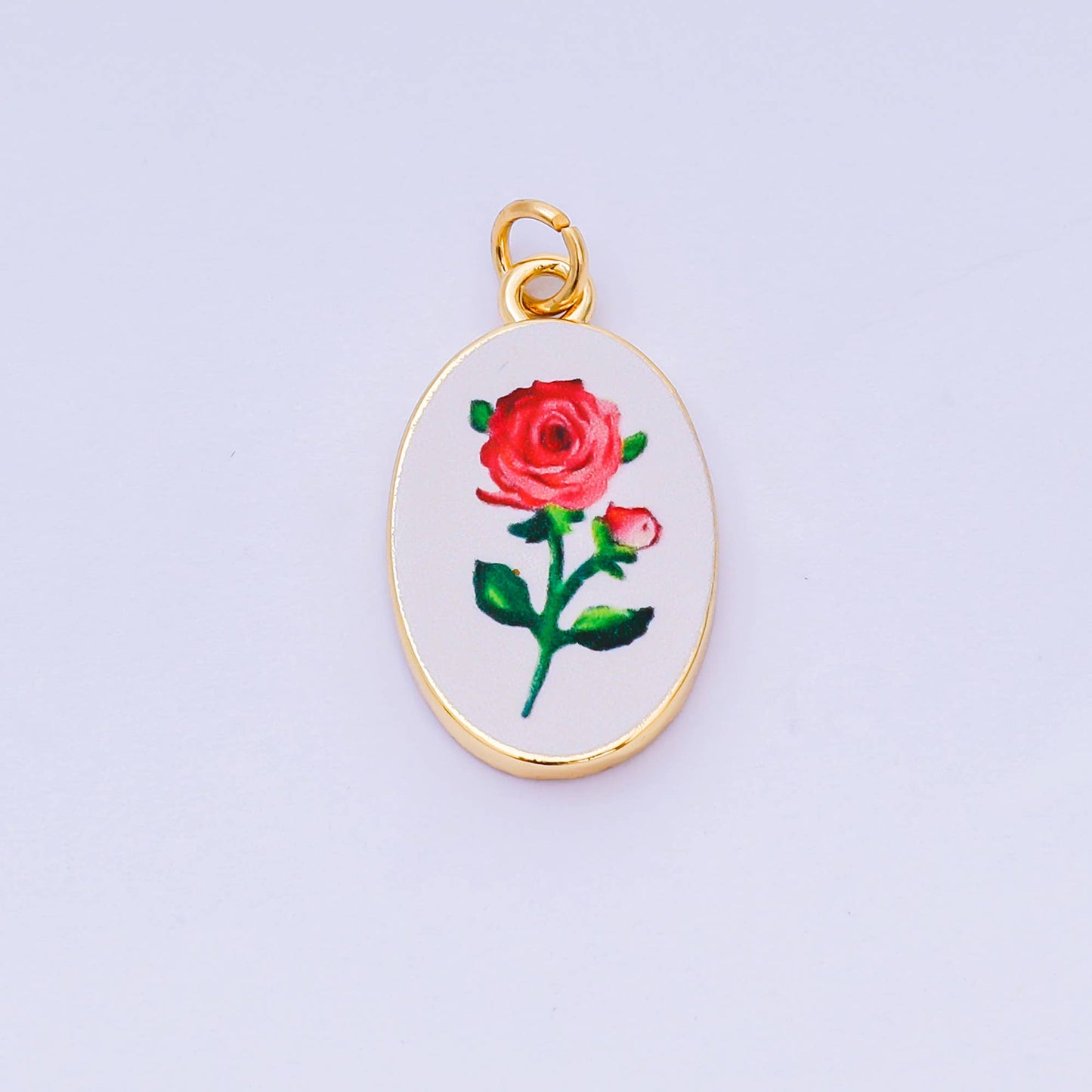 Double Sided Gold Oval Enamel Charms Painted Mediterranean