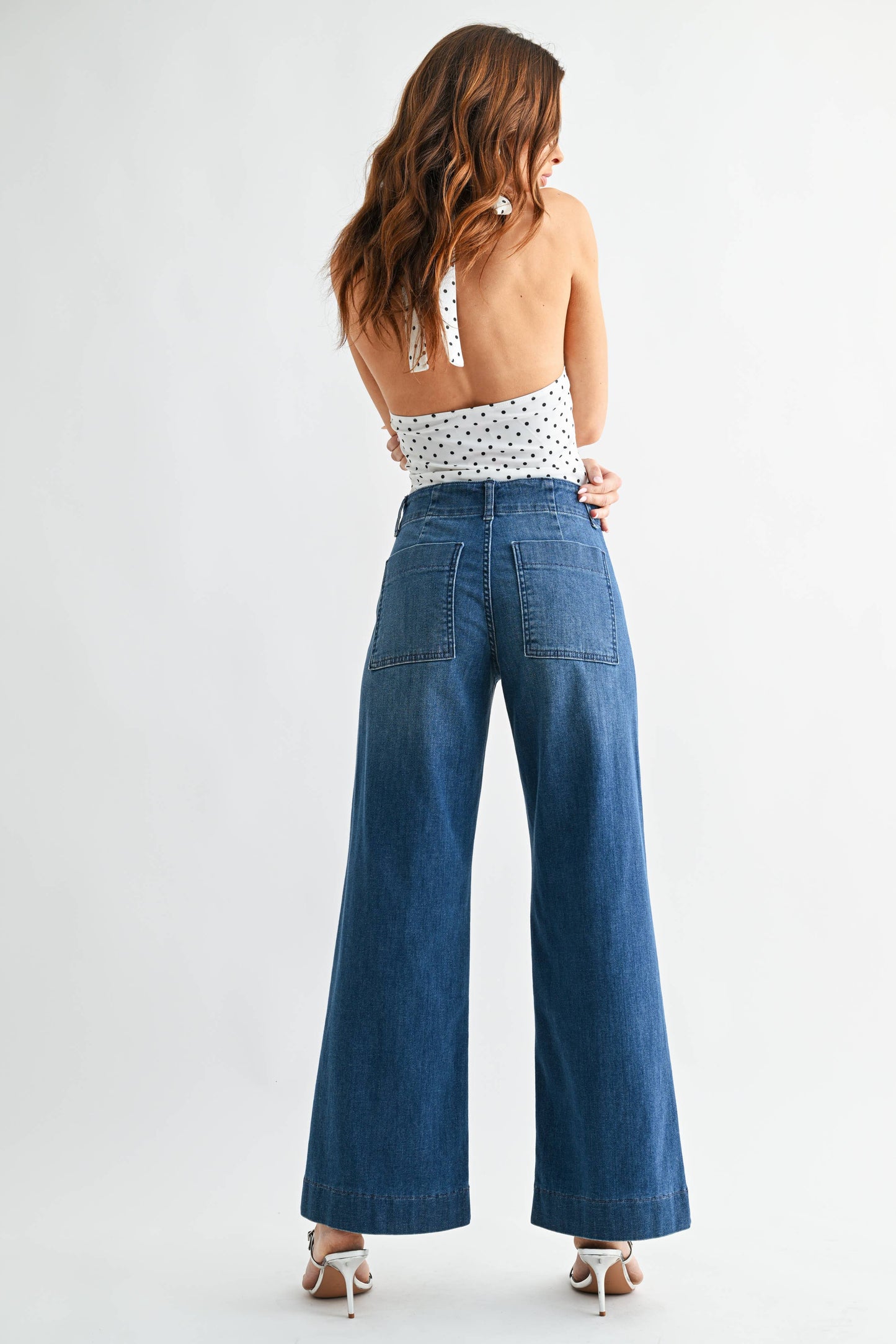 Pintuck High Rise Trouser Wide Leg - MEDIUM DENIM - DP835