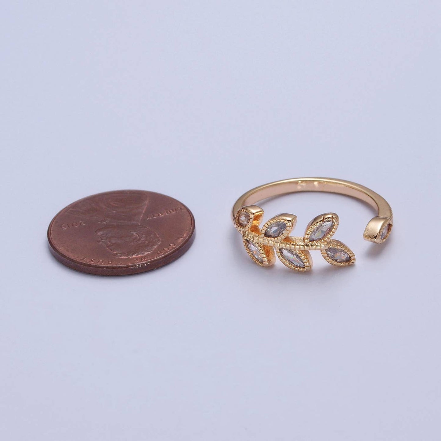 Elegant Clear CZ Vine Rosemary Gold Nature Themed Ring