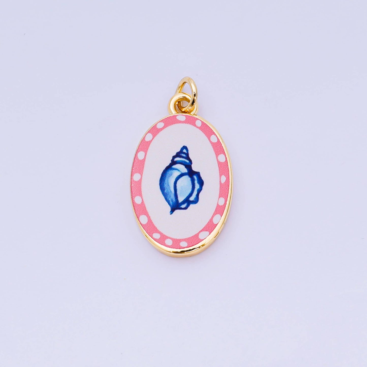 Double Sided Gold Oval Enamel Charms Painted Mediterranean