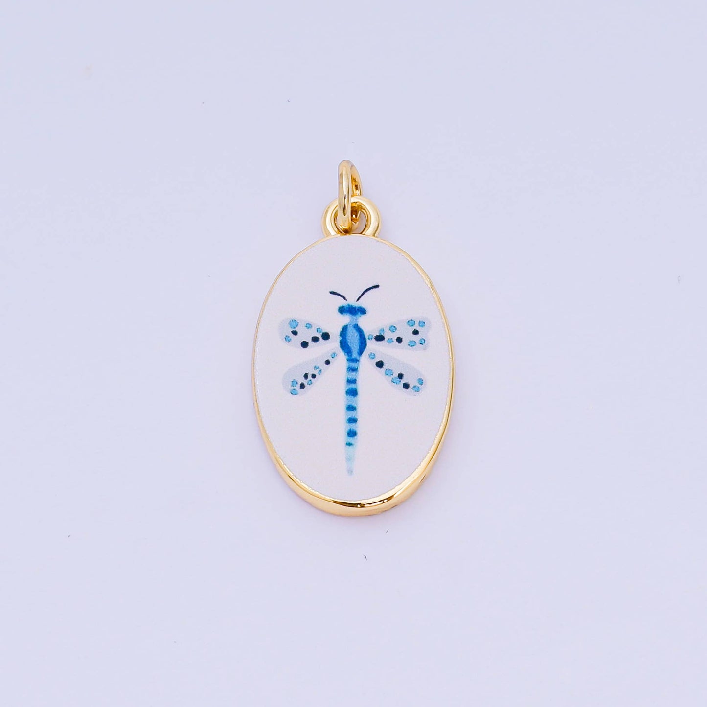 Double Sided Gold Oval Enamel Charms Painted Mediterranean