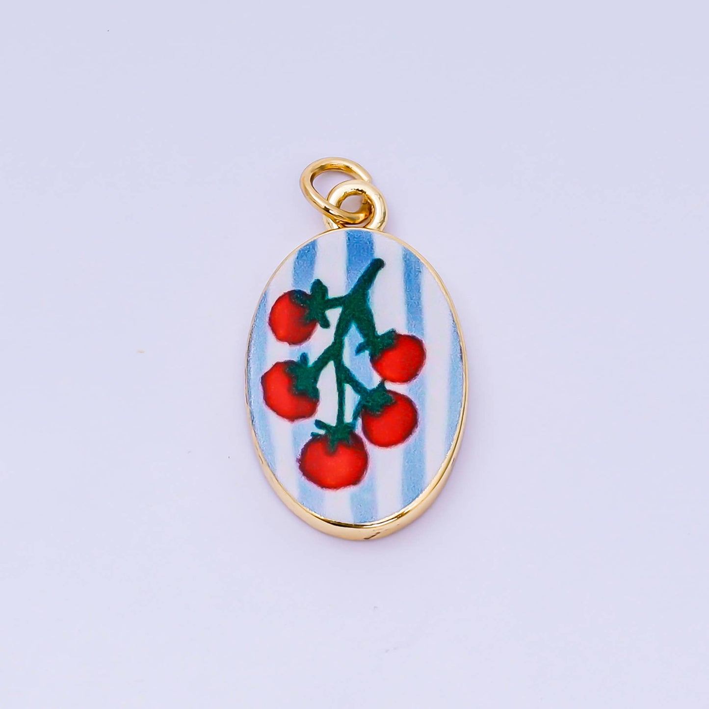 Double Sided Gold Oval Enamel Charms Painted Mediterranean