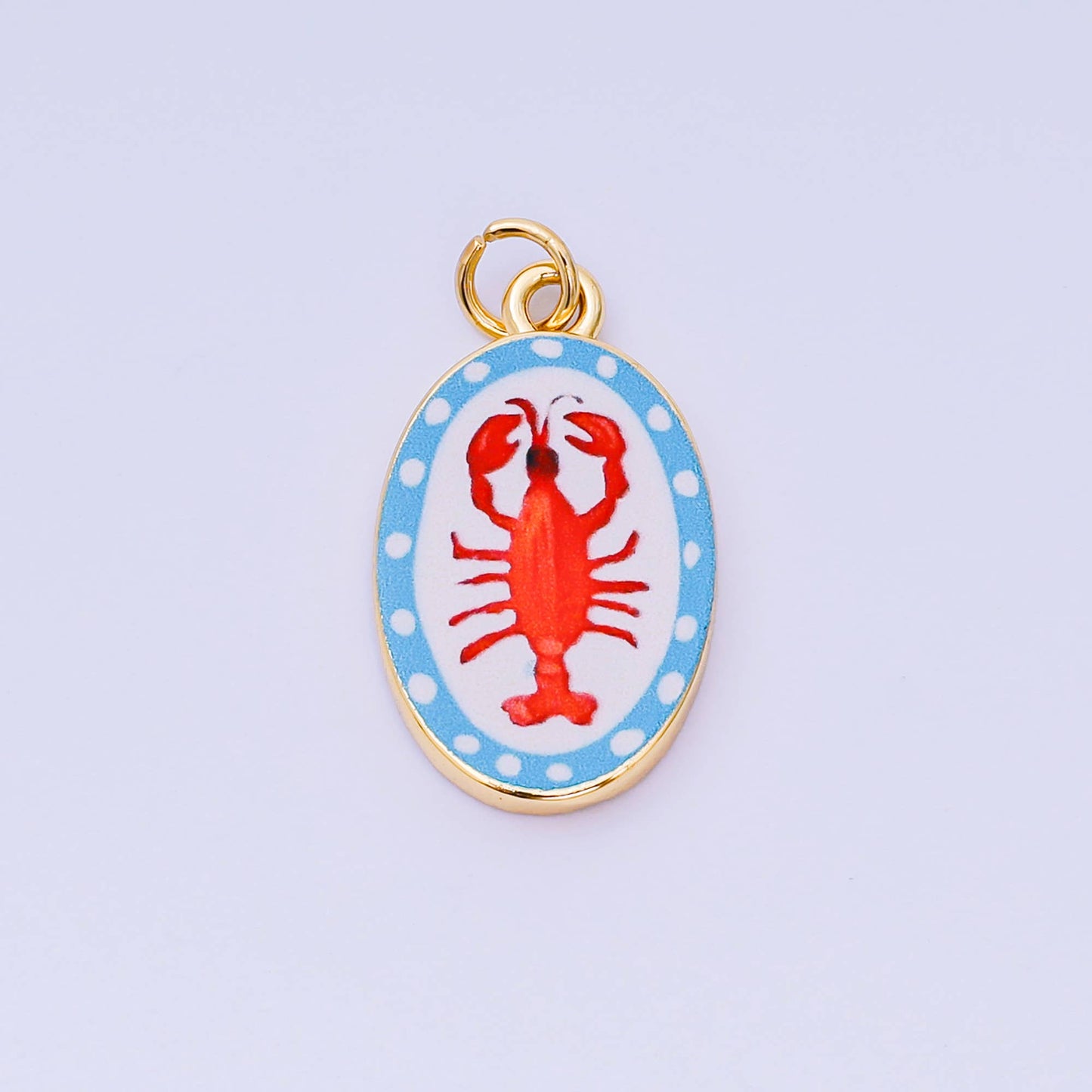 Double Sided Gold Oval Enamel Charms Painted Mediterranean