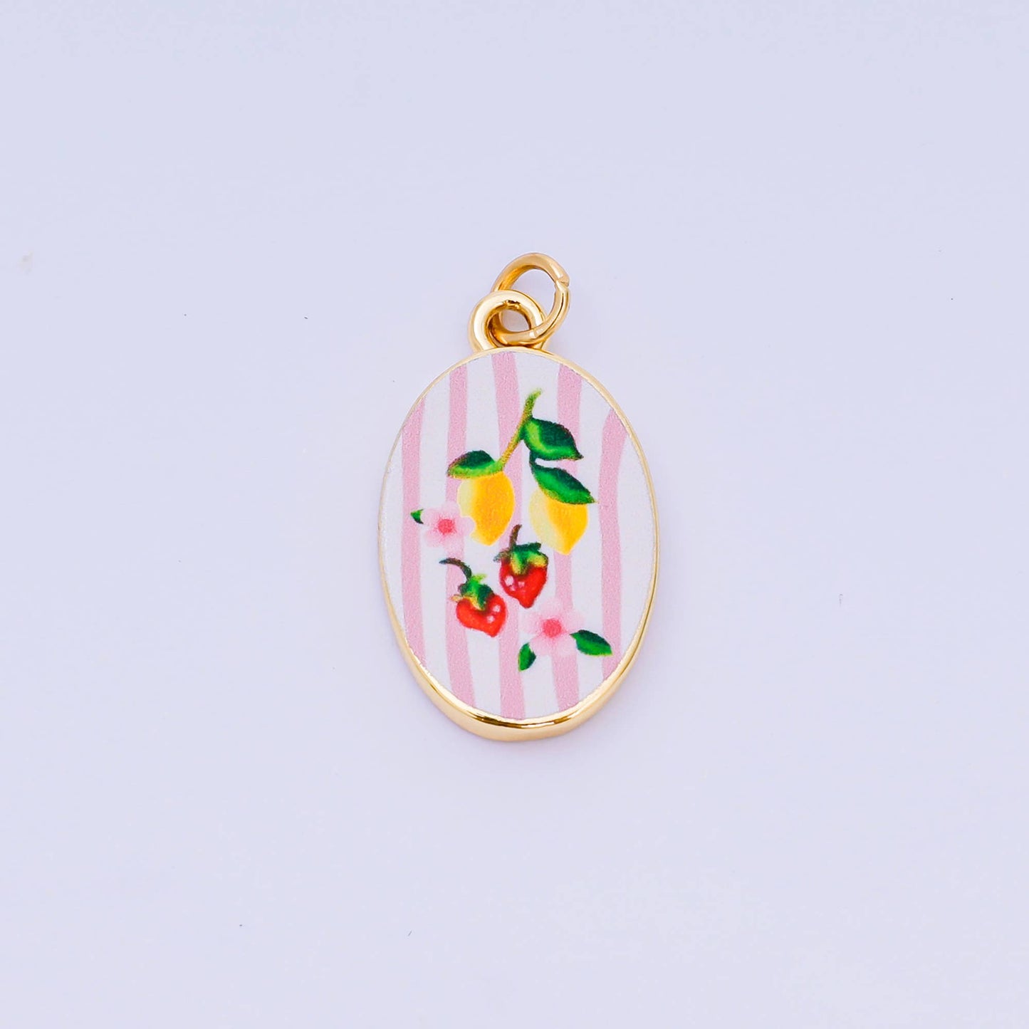 Double Sided Gold Oval Enamel Charms Painted Mediterranean