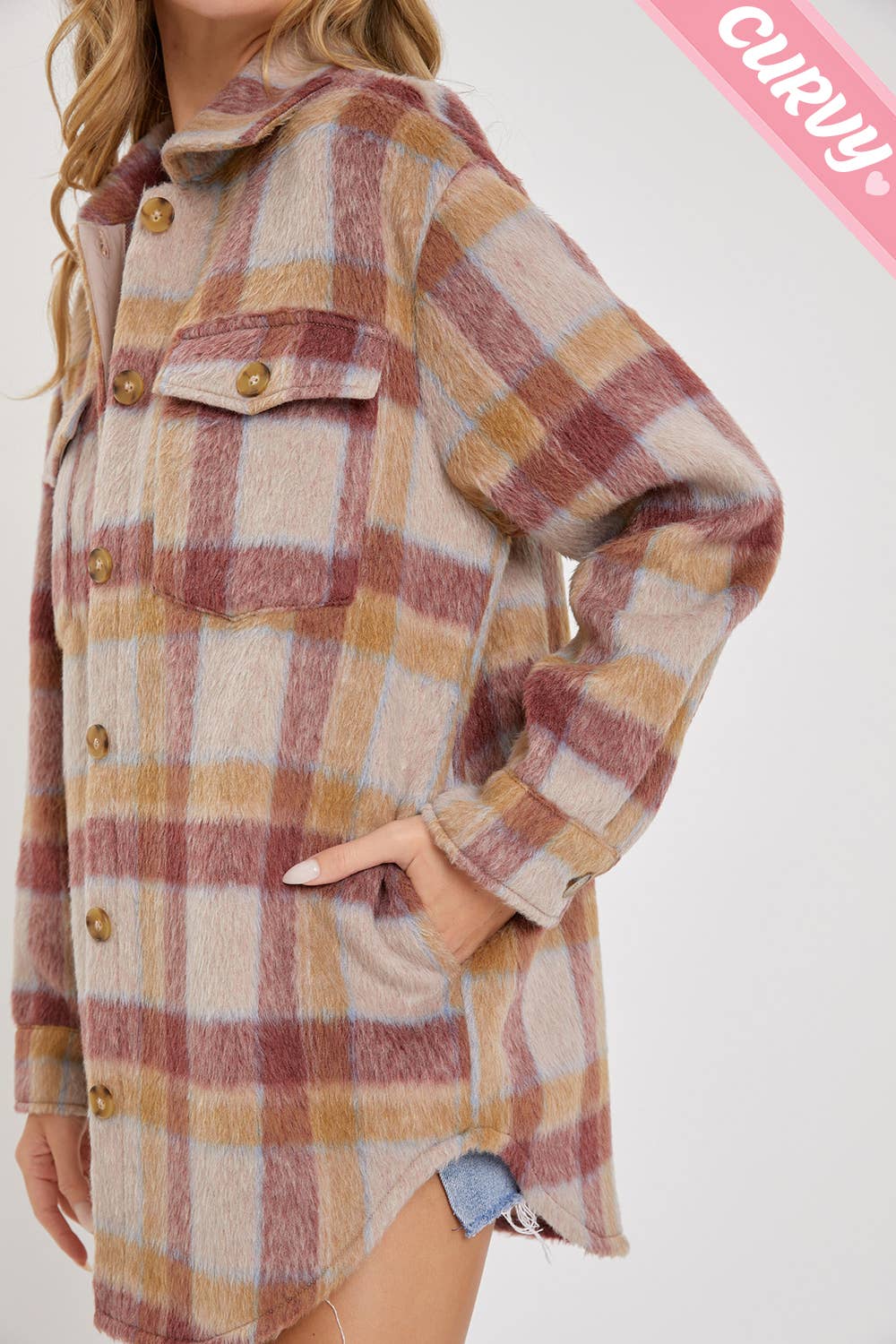 PLUS SIZE OUTERWEAR CLASSIC PLAID SHACKET/JACKET