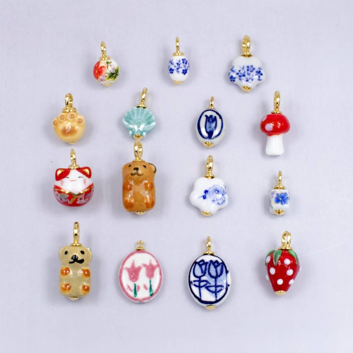 24K Gold Filled Nature Floral Mushroom Pet Sea Sell Ceramic Drop Charm