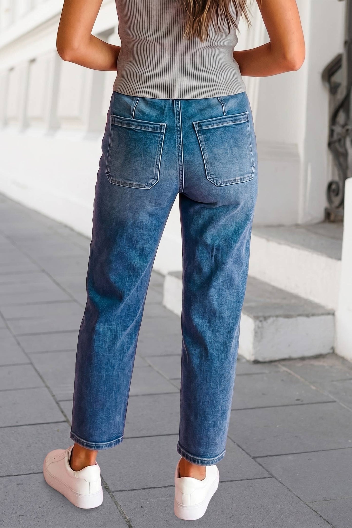 Solid Pockets Drawstring Barrel Jeans | 4-16
